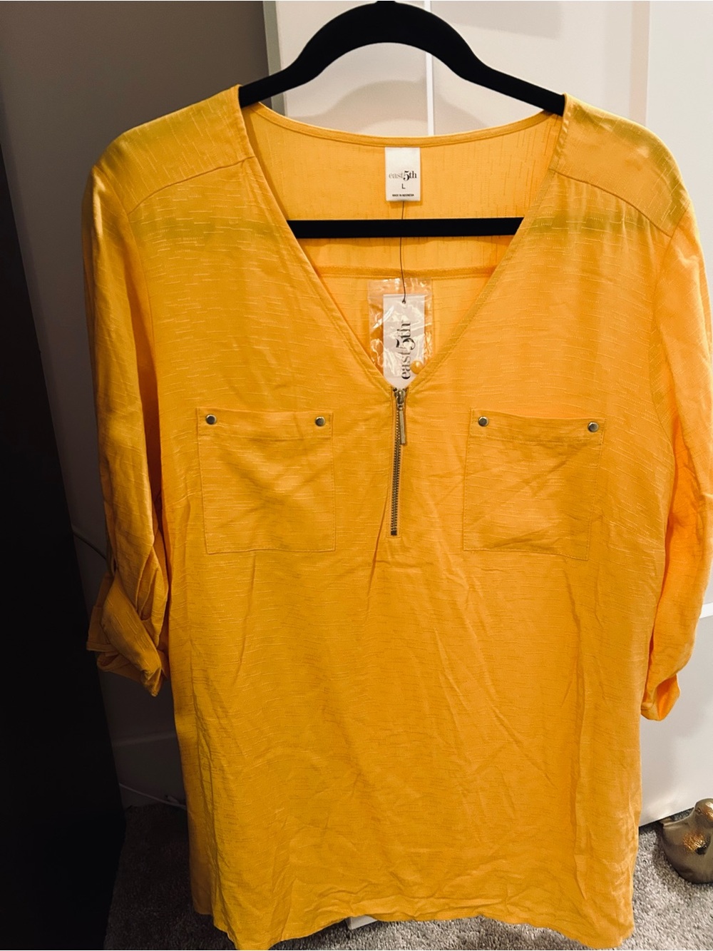 East 5th Yellow V-Neck Zip Front Blouse